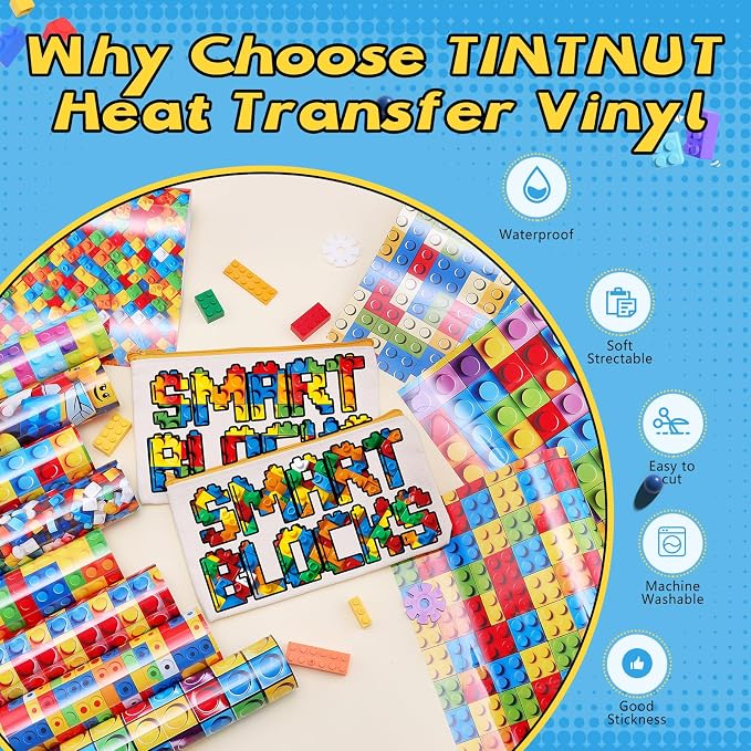 Tintnut Building Block Heat Transfer Vinyl, 12 Sheets 12×10in Iron on Vinyl | - Image 3