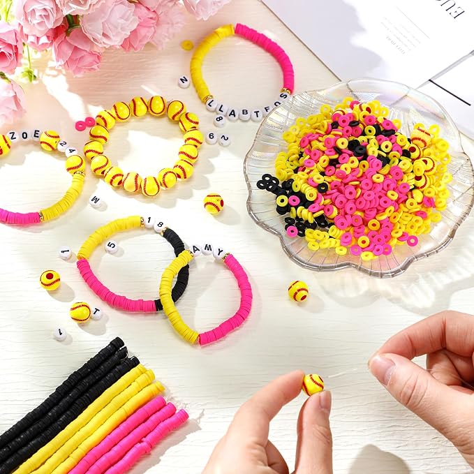 Ferreve 4200 Pcs Softball 12 Strands Clay Beads Bracelet Making Kit, 100 Letter - Image 3