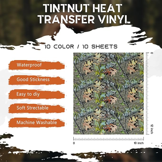 Tintnut Real Tree Camo Heat Transfer Vinyl, 10 Sheets 12x10in Iron on Vinyl | - Image 2