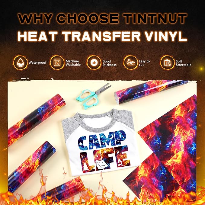 Tintnut Orange Blue Flame Heat Transfer Vinyl, stretch washable, suitable - Image 3