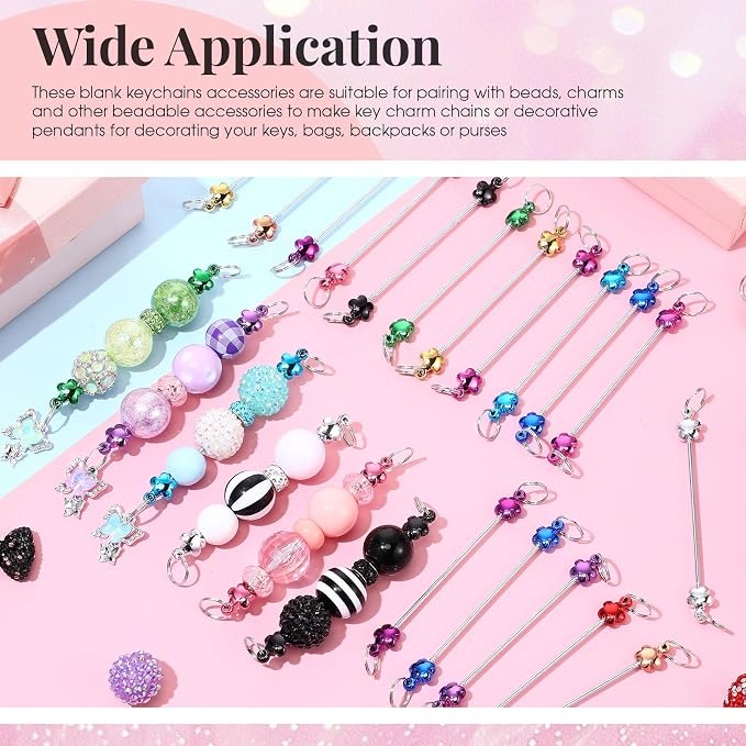 Tondiamo 24 Pcs Beadable Keychain Bars Bulk Blank DIY Metal Beaded Keychain - Image 6
