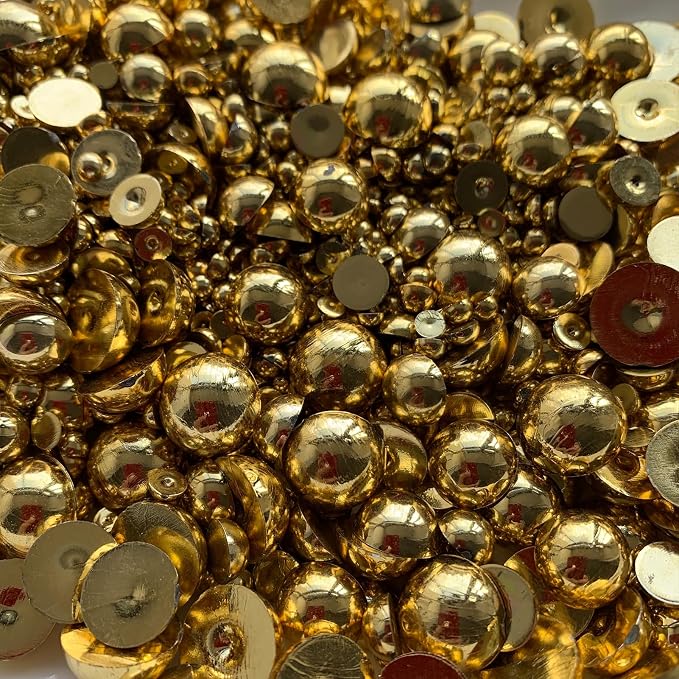 1500PCS 3-14mm Shiny Gold Flatback Pearls, 150g Half-Round ABS Pearls - Image 4