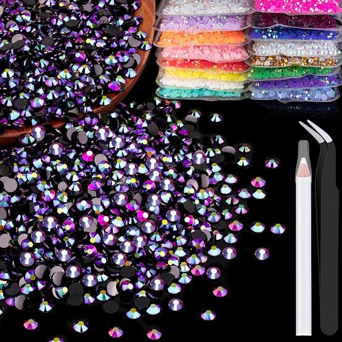 4000pcs 4mm Resin Rhinestones Bulk, Purplish Black AB Flatback Round Jelly by BELLEBOOST
