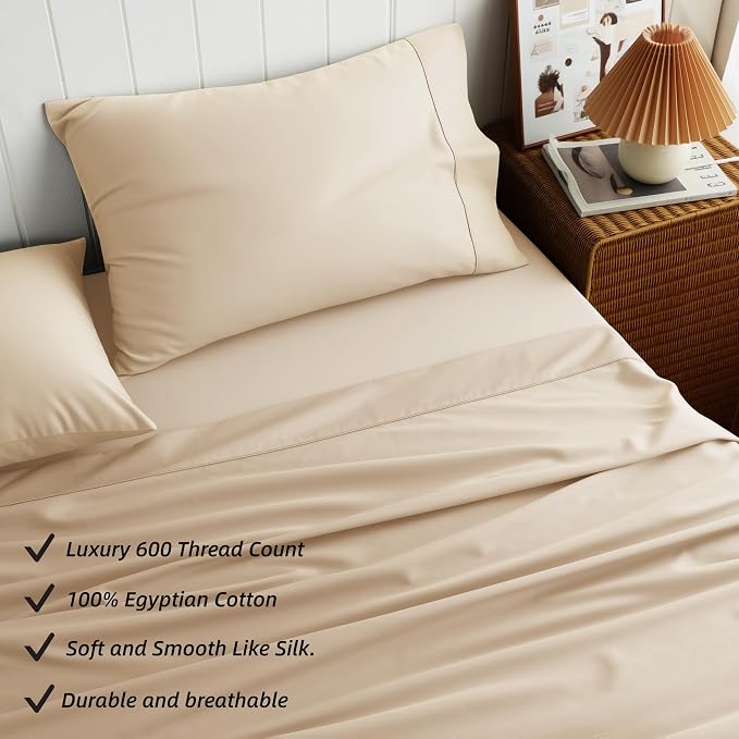 Cotton Flat Sheets Only, 600 TC 100% Cotton Flat Sheet Top Sheet Only, King - Image 4