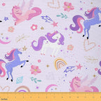 Dreamy Purple Unicorn Fabric by The Yard, Cartoon Stars Moon DIY Art Fabric by CastleFairy