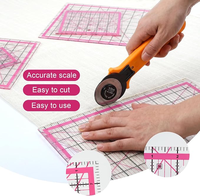 Quilting Rulers, 7 Pack Pink Square Acrylic Sewing Ruler Set, Precision Inch - Image 2