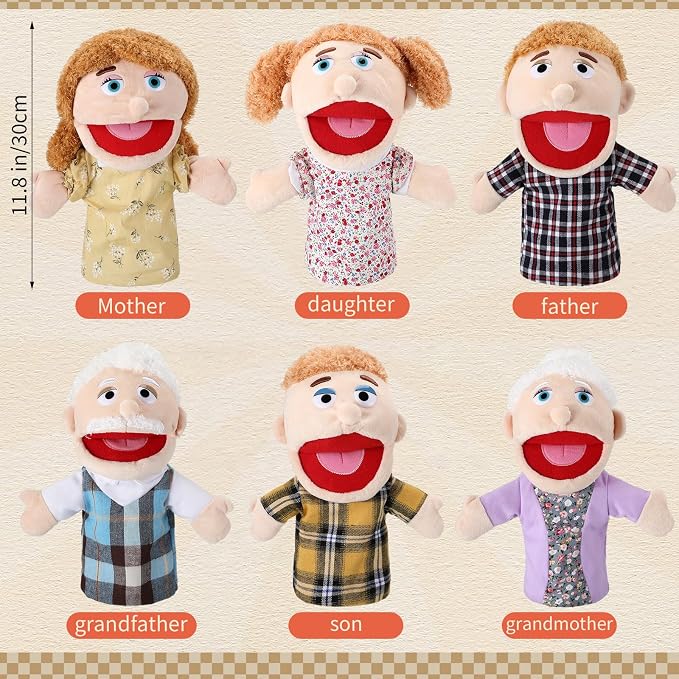 Lenwen 6 Pcs Family Hand Puppet Set Family Members Puppets - Image 2