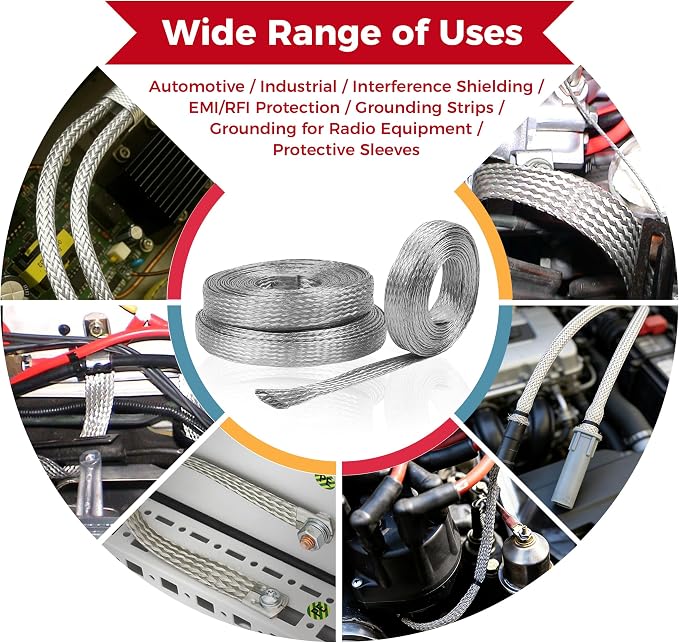 1/2" Wide Tinned Copper Braided Metal Wire Shielding Sleeve Ground Strap - Image 9