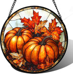 DASTOLL Stained Glass Window Hanging, Pumpkin Maple Leaf Suncatcher by DASTOLL