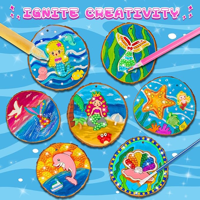 klmars Mermaid Themed Wooden Painting Kit-Glow in The Dark-Arts & Crafts Gifts - Image 2