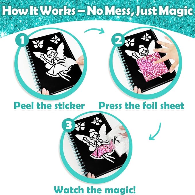FUNNYB&G Foil Art Craft Kit for Girls 4-10 Years Old: Mess-Free & No-Glue - Image 4