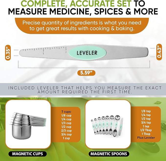 Spring Chef Magnetic Measuring Cups & Spoons Set of 15, Mint | Stackable - Image 6