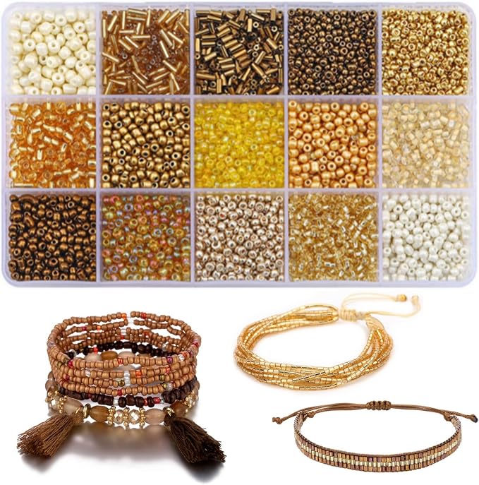 15 Color Glass Seed Tube Bugle Beads Bracelet Jewelry Making Kit, small by GorgGorho