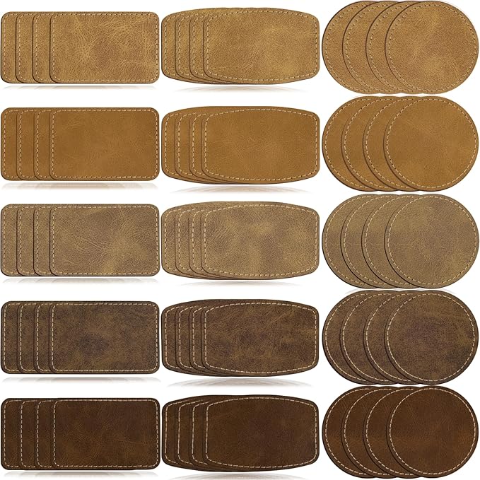 60pcs Blank Patches for Laser Engraving & Iron On | PU Leather Repair Patches | by iFForce
