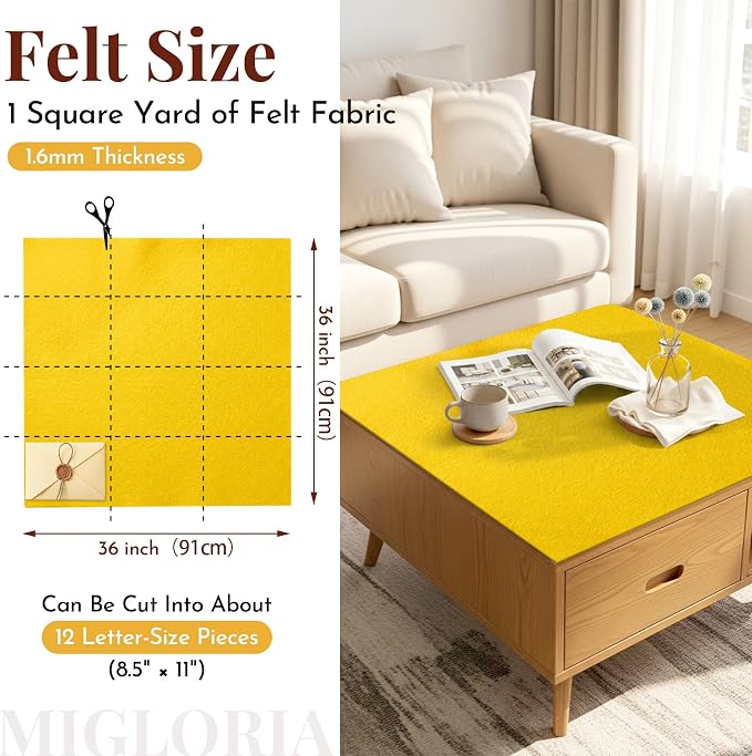 Large Felt Fabric Sheet 36 x 36 Inch, 1.6mm Thick | Soft nonwoven felt - Image 2
