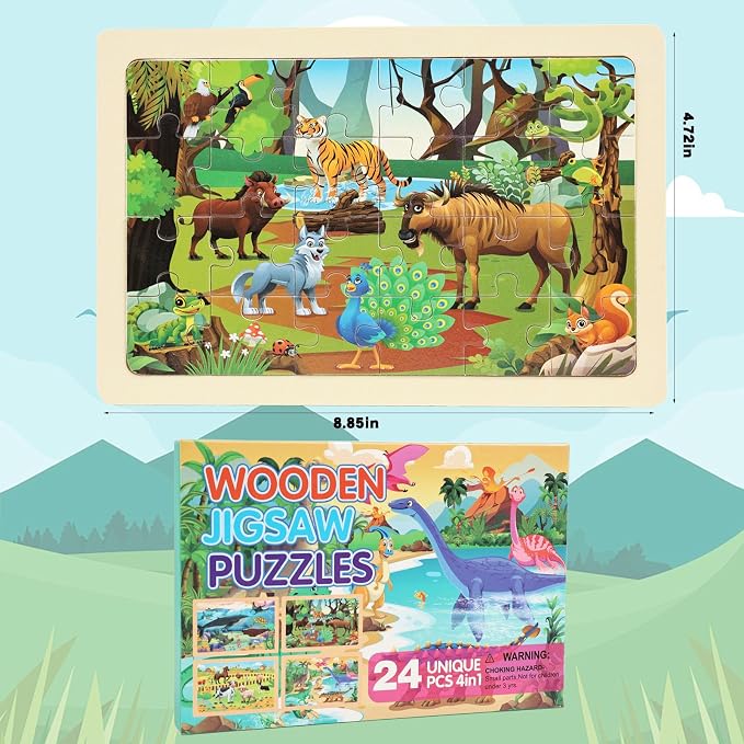 Wooden Puzzles for Kids Ages 4-6, 24 Piece Vehicle Car Construction Jigsaw - Image 7