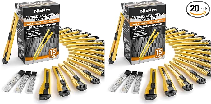 Nicpro 15 PCS Utility Knife Box Cutters Retractable Razor Knife 9mm by Nicpro