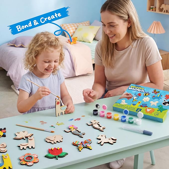 JOYIN 12 Wooden Magnet Creativity Arts & Crafts Painting Kit - Image 7