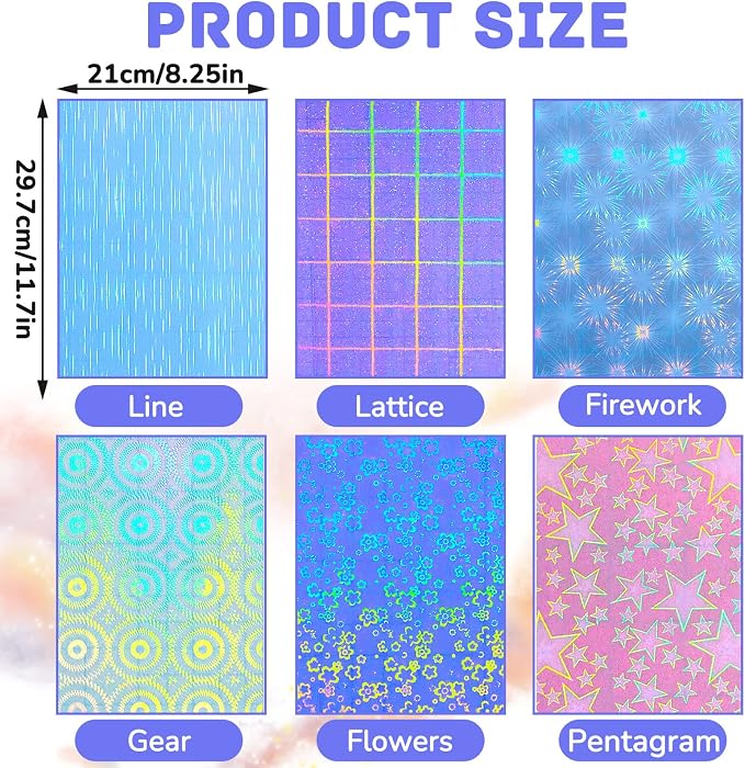 Clabby 36 Sheets Holographic Sticker Paper A4 Vinyl Holographic Laminate Sheets - Image 2