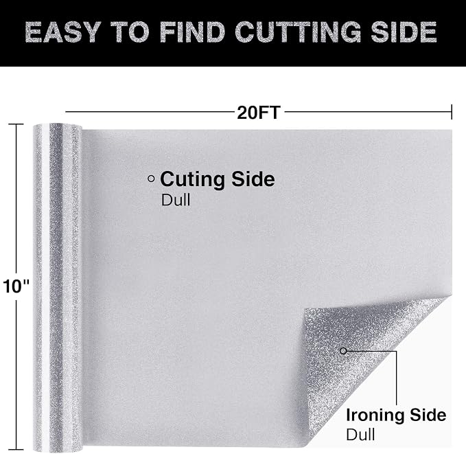 Silver Glitter HTV Heat Transfer Vinyl Roll 12inch x 20 ft - Image 2