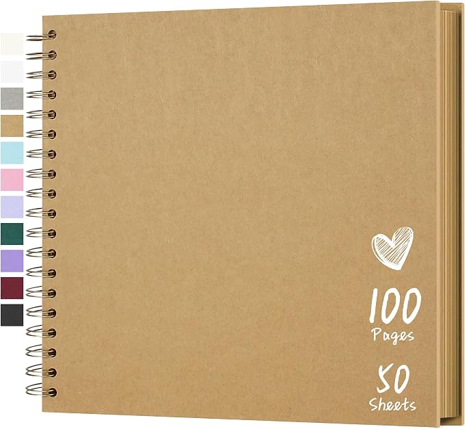 Scrapbook 10x10 Inch DIY Scrapbook Album Hardcover Kraft Paper 100 pages/50 by Hiwhy
