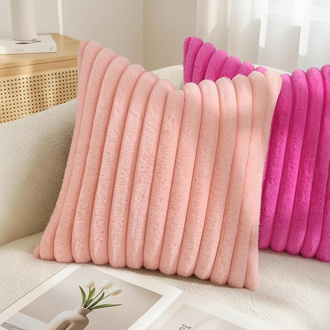 decorUhome Summer Cozy Faux Fur Throw Pillow Covers 26x26 Set of 2 Decorative - Image 4