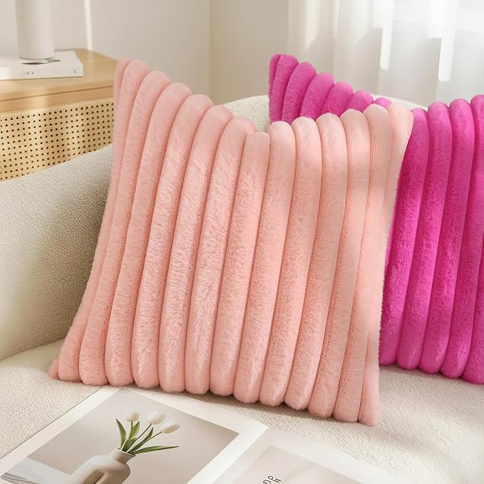 decorUhome Summer Cozy Faux Fur Throw Pillow Covers 18x18 Set of 2 Decorative - Image 4