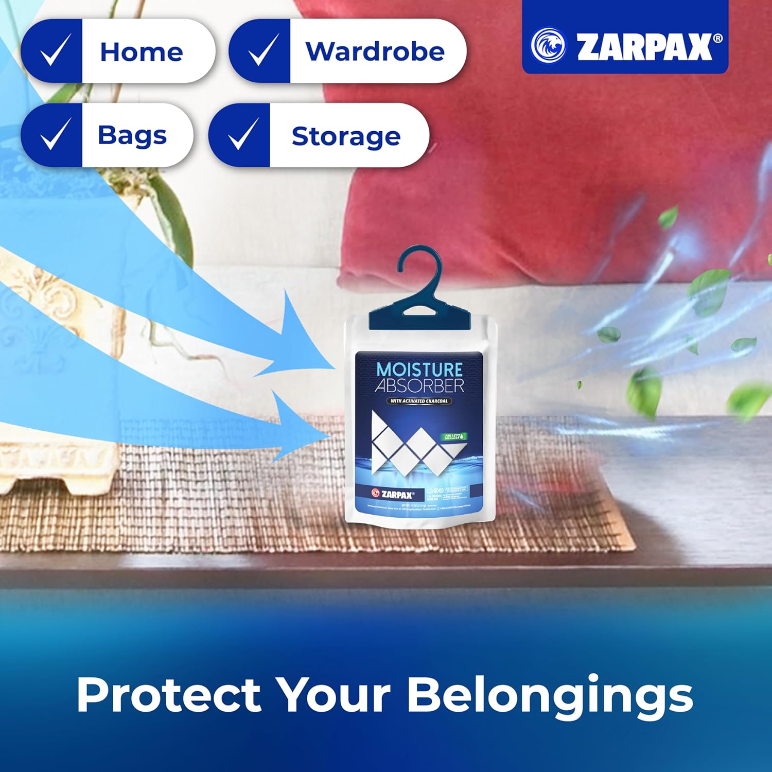 Moisture Absorber Sachets Activated Charcoal 7.5 oz/212g - Remove Excess Moisture In Air & Odor - Desiccant Dehumidifier for Closet, Drawer, Storage - Dampness & Humidity Control - Set of 20