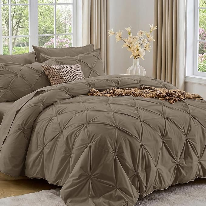 Sasttie California King Comforter Set, 7-Piece Bed in a Bag Cal King, Pintuck by SASTTIE