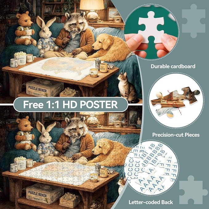 500 Piece Puzzle for Adults –Raccoon Grandpa Telling Stories Jigsaw Puzzles 500 - Image 3