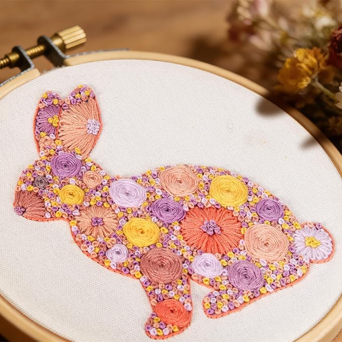 Easter Embroidery Kits for Beginners Adults, Flowers Bunny Embroidery Kits - Image 2