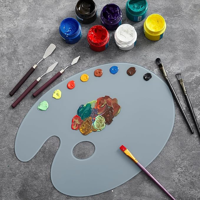 Nuanchu 12 x 16 Inch Handy Oval Neutral Grey Tempered Glass Palette - Image 5