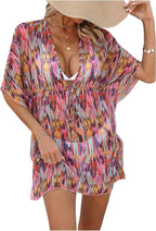 WDIRARA Women's Tie Dye Sheer Boho Chiffon Cover Up Tie Waist Beach Dress Deep by WDIRARA