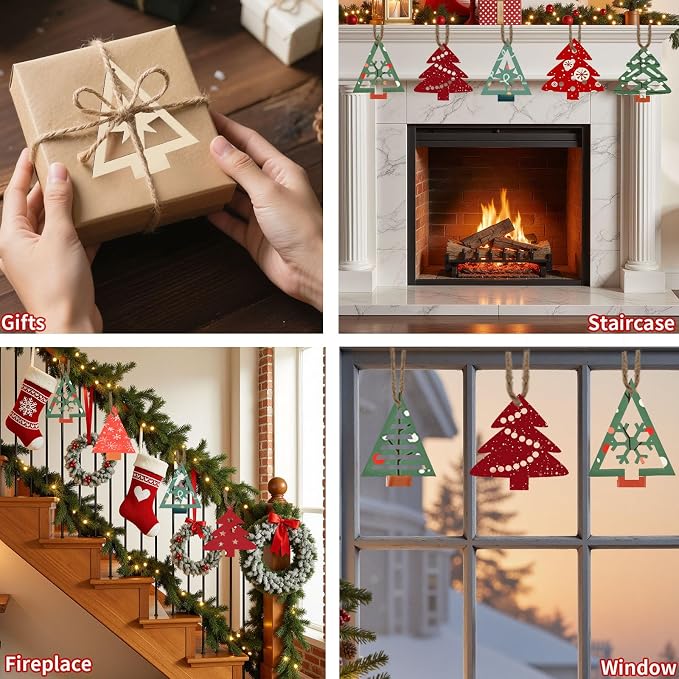 MACTING 27PCS Wooden Christmas Ornaments Unfinished Predrilled Natural Wood - Image 2