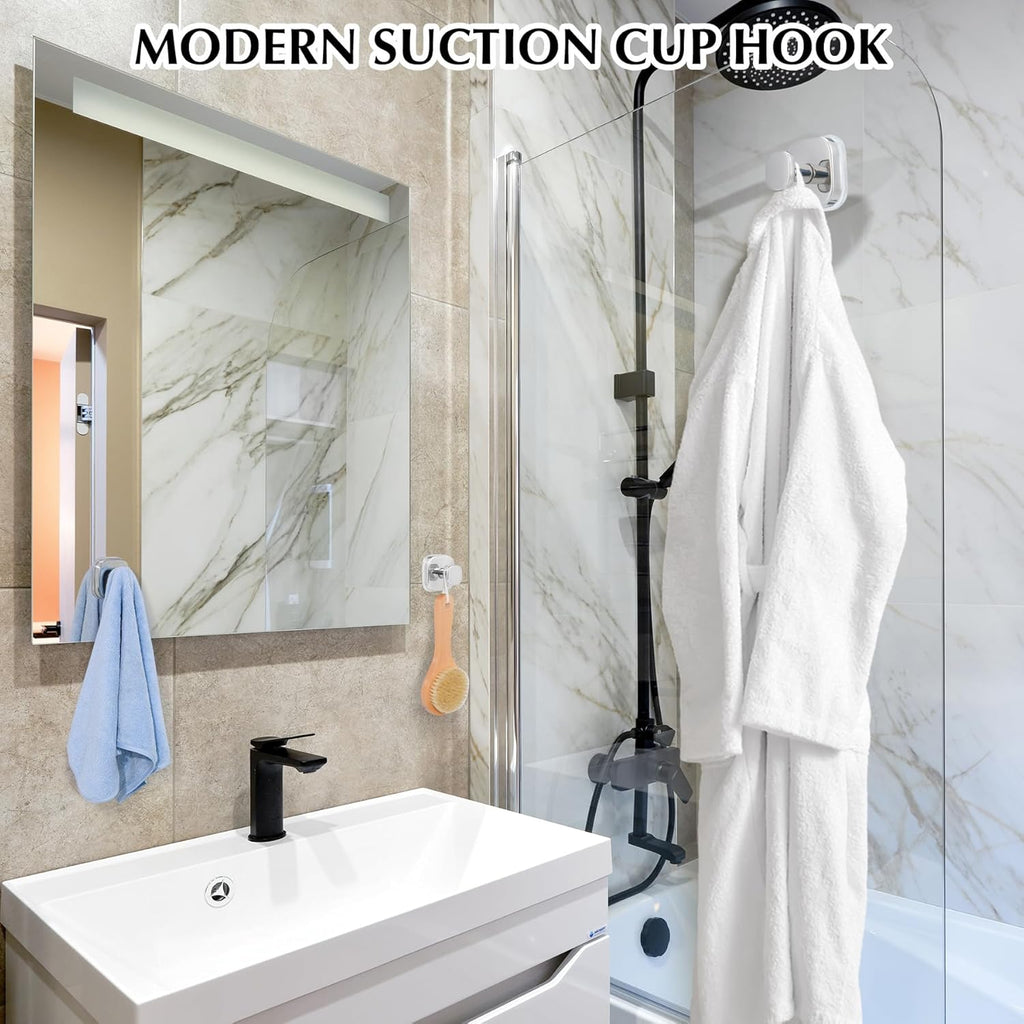 Suction Cup Hooks for Shower - Reusable No-Drill Mounting - Hooks for Towels, Robes & Loofah on Metal, Glass, Mirrors, Tile & Smooth Non-Porous Surfaces (2, Chrome Polished)