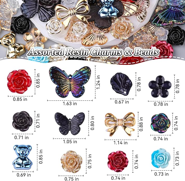 350 Pieces 3D Resin ABS Colorful Rose Flower Bows Butterfly Charms - Image 3