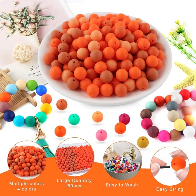 160Pcs Silicone Beads 12mm Mix Color, Bulk Silicone Beads 12mm - Image 3