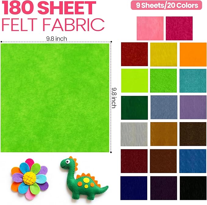 Moukeren 180 Pcs 9.8 x 9.8 Inch Felt Sheets Bulk - Image 5