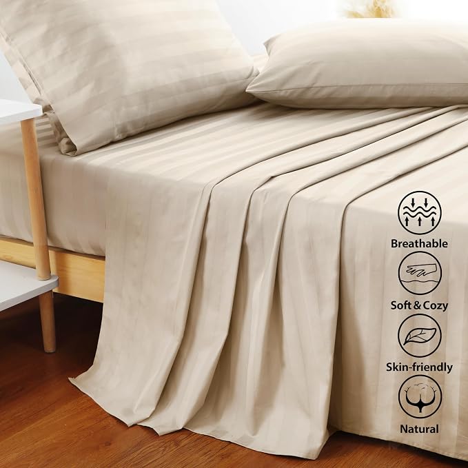Flat Sheet Only Full Size, 400 TC 100% Egyptian Cotton Flat Sheet Striped - Image 4