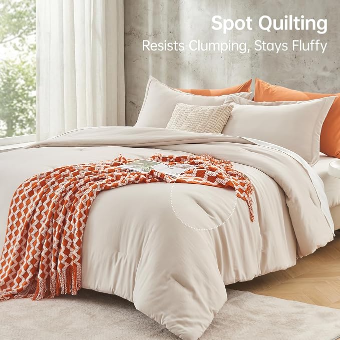 MUXHOMO Beige King Size Comforter Set, All Season Ultra Soft Down Alternative - Image 5