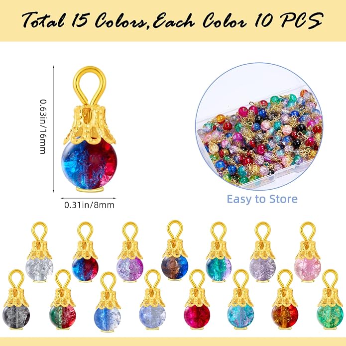 150Pcs Crystal Dangle Charms for Jewelry Making Crackle Bulk Small Cute Charms - Image 2