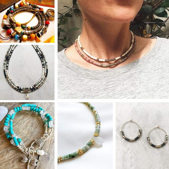 Natural Stone Heishi Beads for Necklace Making, 4 mm x 6 mm Small Flat Round - Image 4