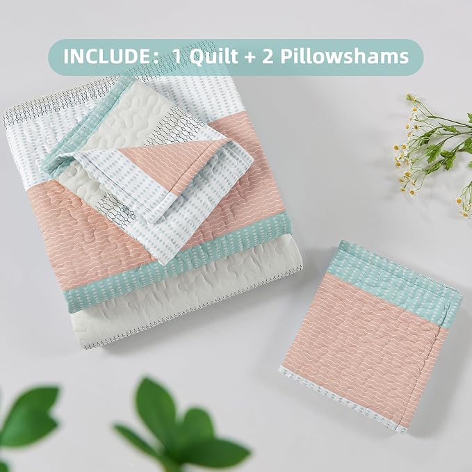 Andency King Size Quilt Set Pink Green, 3 Pieces Summer Ultra Soft Lightweight - Image 7