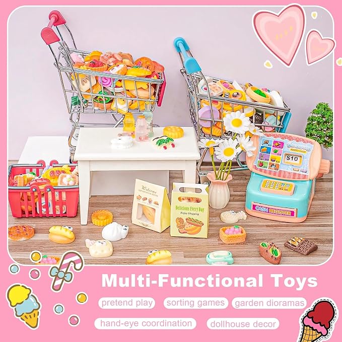180 Pcs Dollhouse Miniature Kitchen Accessories Shopping Cart Basket Mini Food - Image 4