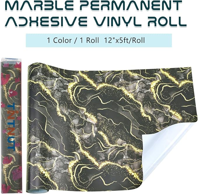 Tintnut Marble Permanent Vinyl Roll 12" x5ft Black Gold Adhesive Vinyl | - Image 2