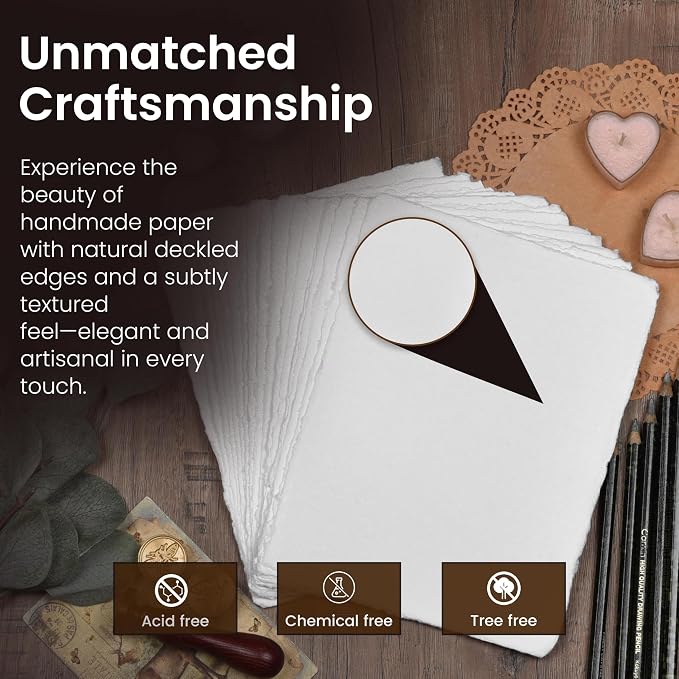 LEATHER VILLAGE Offwhite Deckled Edge Handmade Watercolor Paper 7.5x11.5 | 50 - Image 3