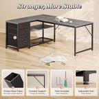 PRAISUN 53" L Shaped Desk with Power Outlets & USB-C Port, Reversible Computer - Image 8