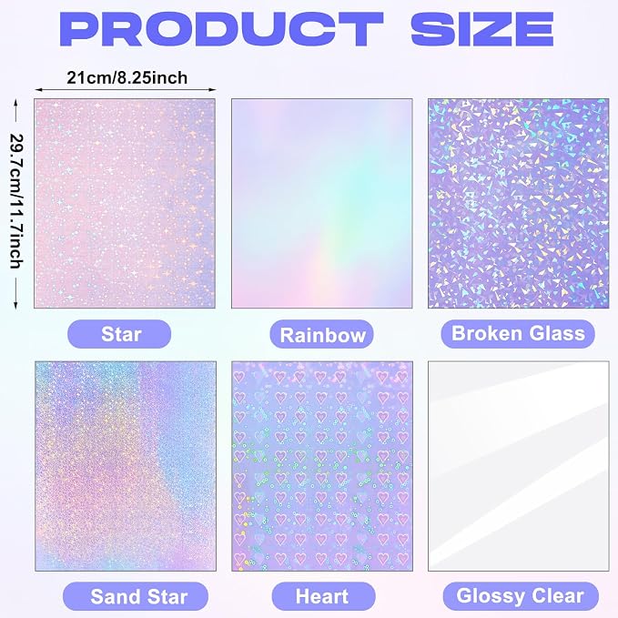 Nezyo 60 Sheet Holographic Laminate Sheet Clear Glitter A4 Size Vinyl Sticker - Image 2