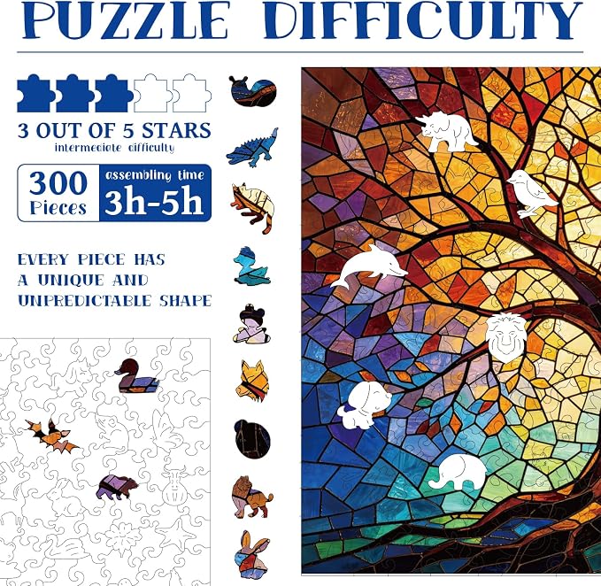 300pcs Wooden Puzzles for Adults Unique Animal Shaped Pieces Colorful Funny - Image 3