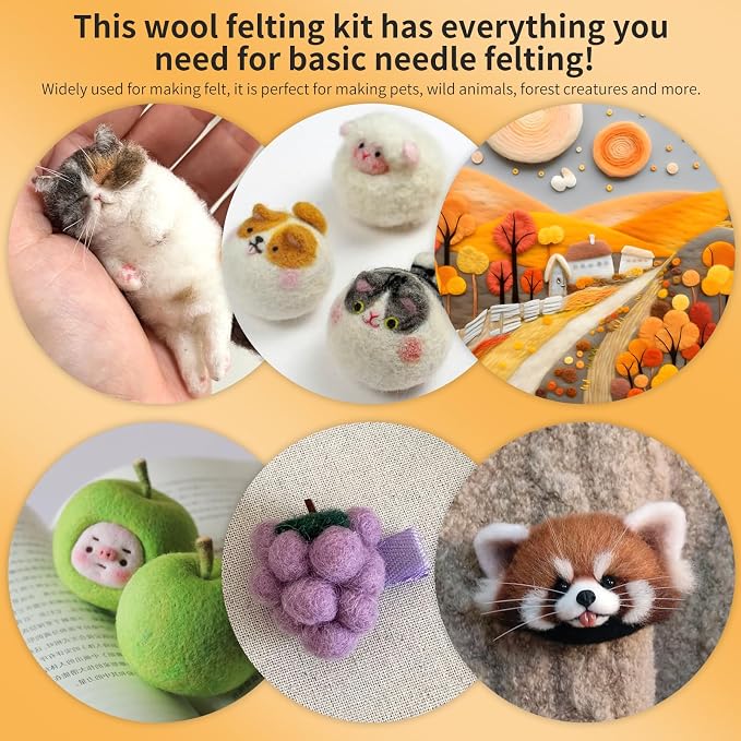 JUPEAN Needle Felting Kit, 24 Colors Wool Roving, Complete Needle Felting - Image 6